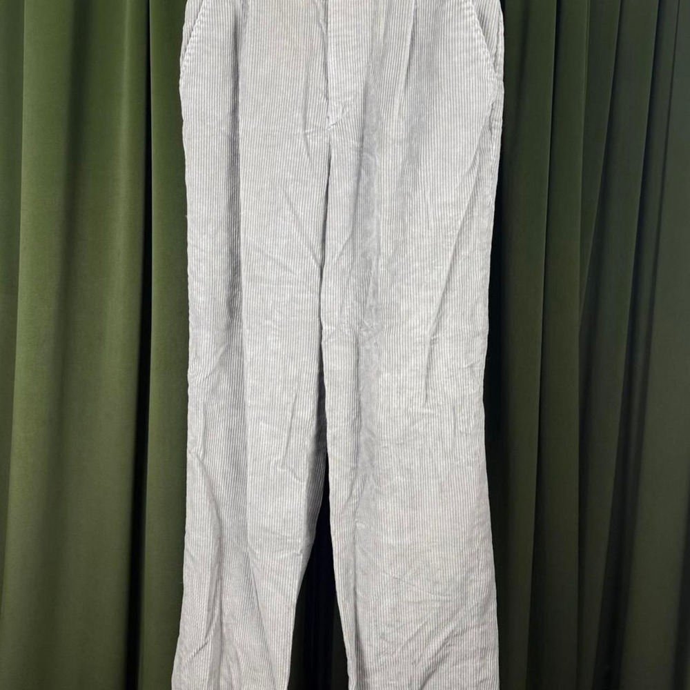 LL Bean Grey Corduroy Wide Leg Trousers Relaxed Fit Pleated Pants Womens 10 USA